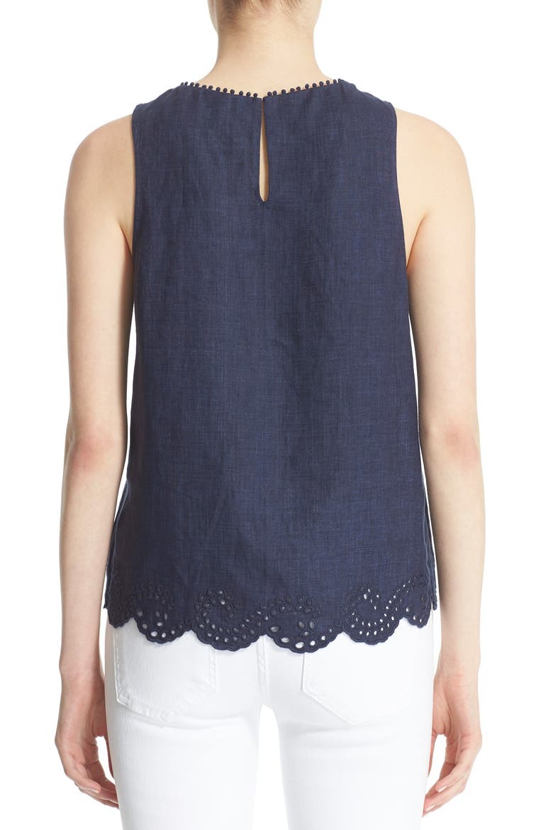 'Encycllia' Sleeveless Linen Eyelet Top, Alternate, color, DARK INDIGO