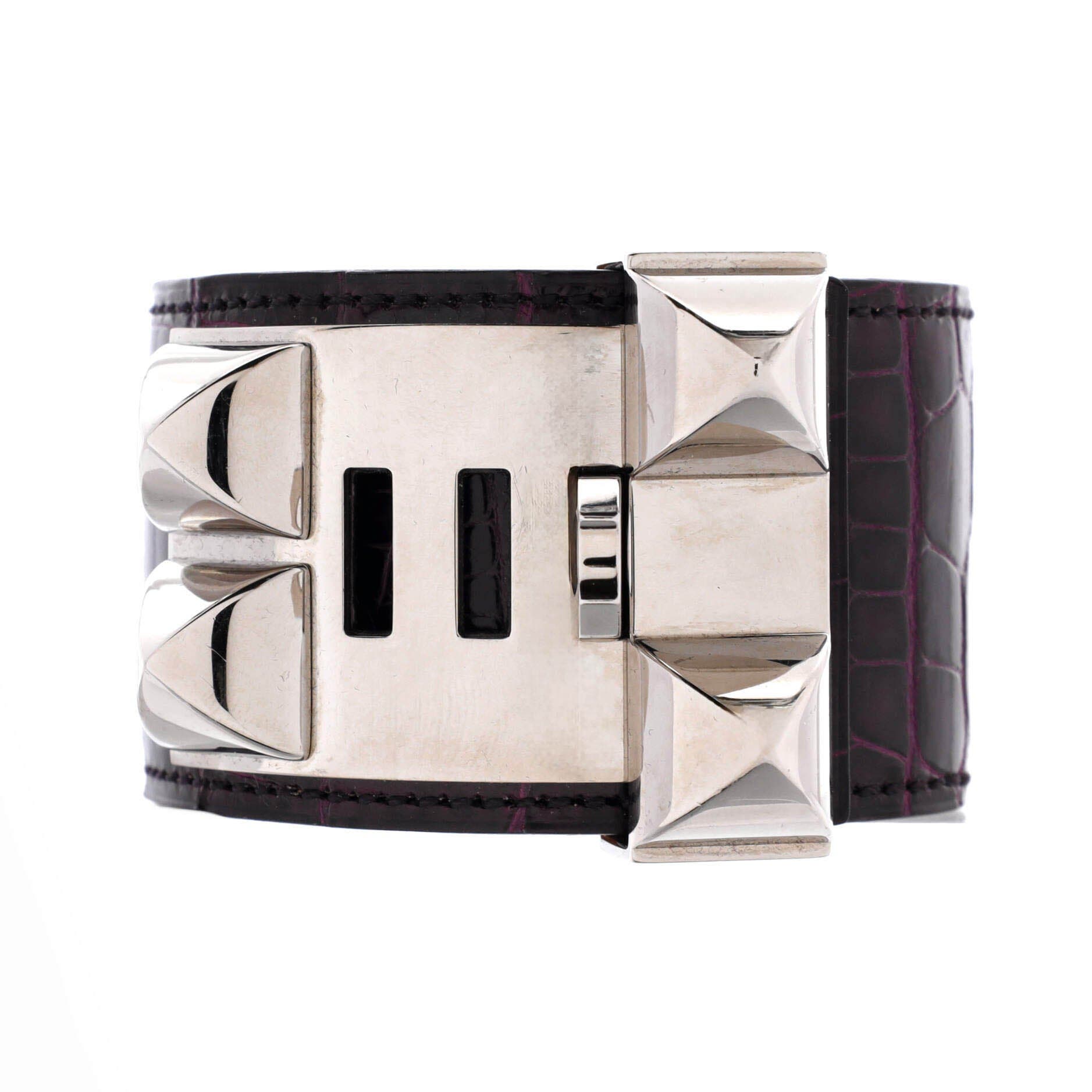 Pre-Owned Hermes Collier de Chien Bracelet Alligator, Alternate, color, Purple