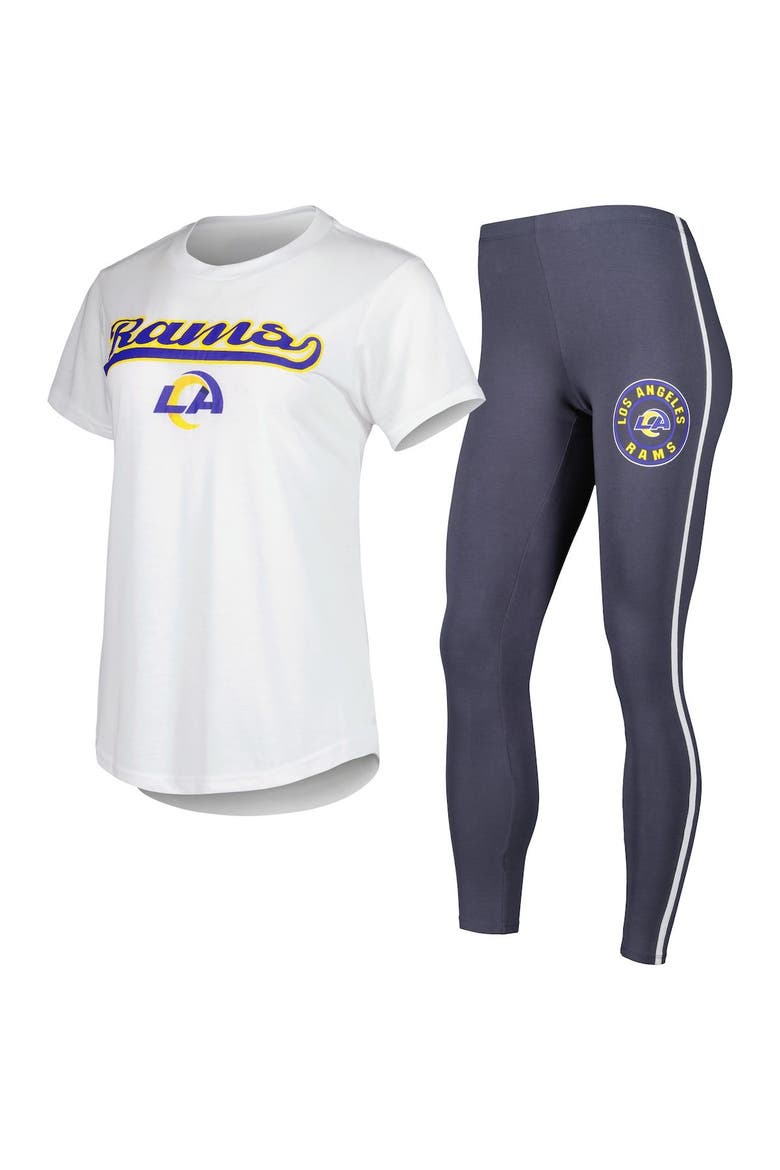 Women's Concepts Sport White/Charcoal Los Angeles Rams Sonata T-Shirt & Leggings Sleep Set, Main, color, White