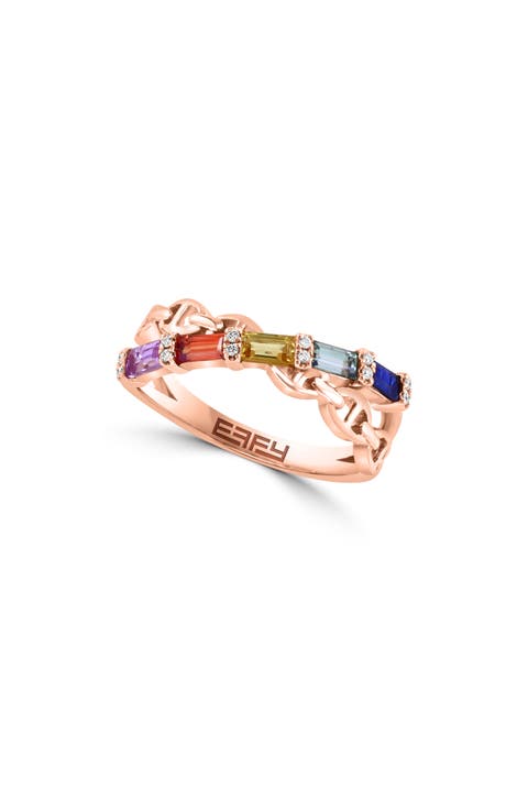 14K Rose Gold Multicolor Sapphire & Diamond Ring