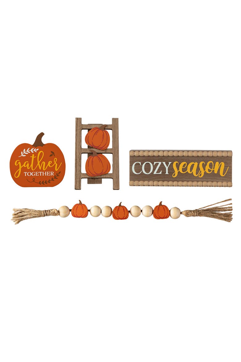 Set of 4 Fall Wooden Word Signs Tiered Tray Table Decor, Alternate, color, Orange