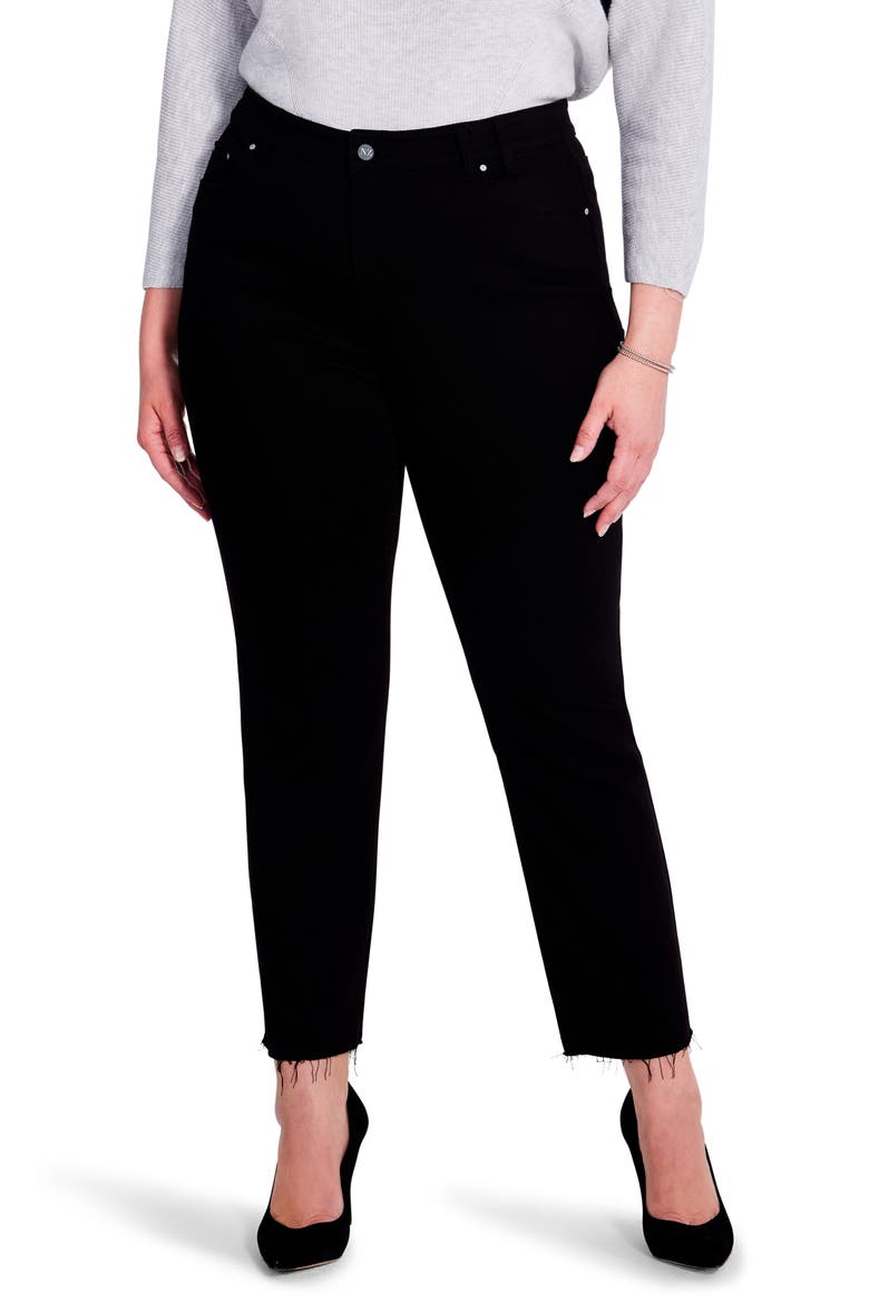 Raw Hem Ankle Straight Leg Jeans, Main, color, BLACK DENIM