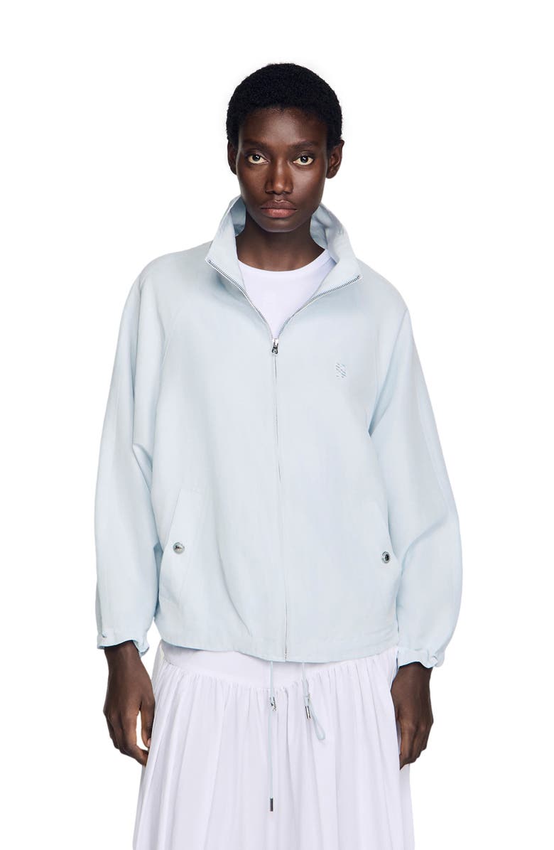 SANDRO Embroidered collar oversized jacket, Main, color, Sky Blue