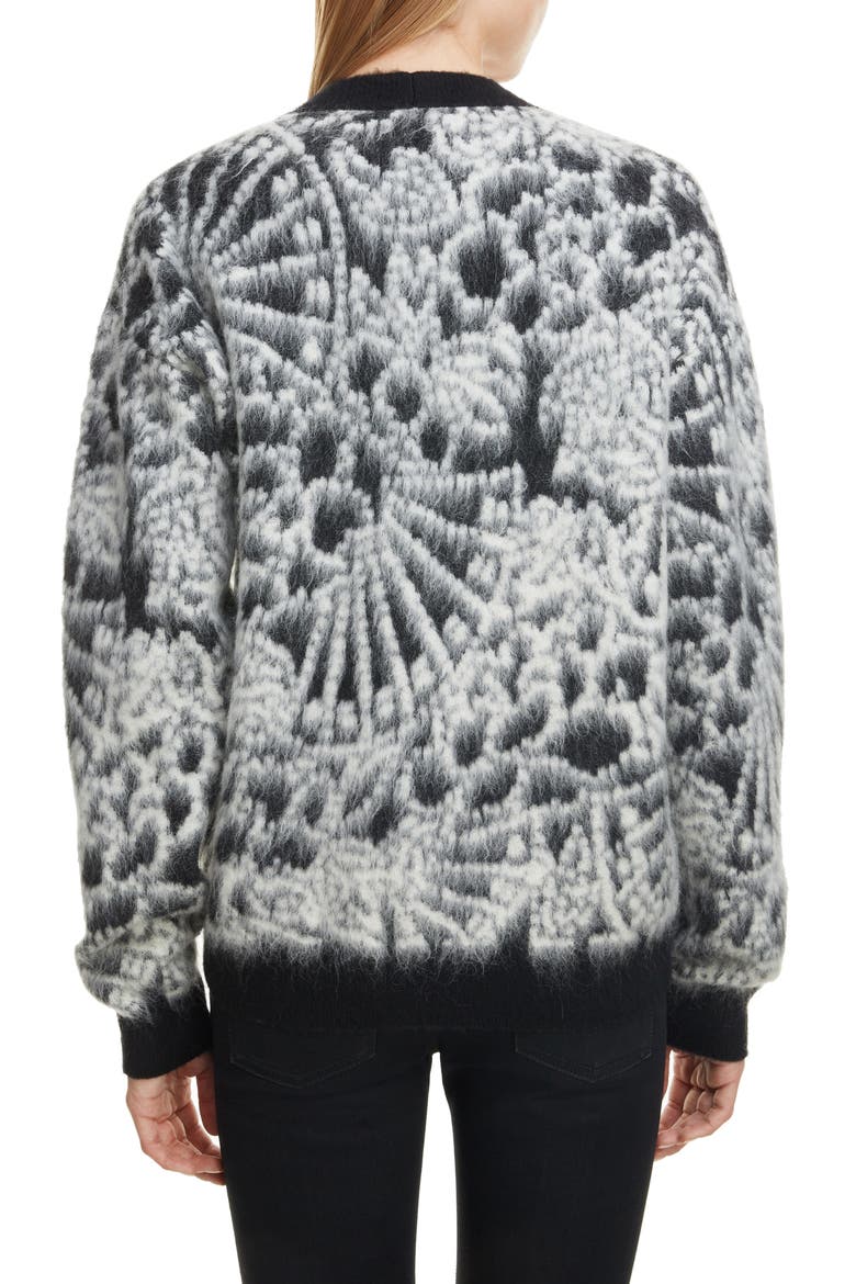 Floral Jacquard Wool & Mohair Blend Cardigan, Alternate, color, NOIR/NATUREL