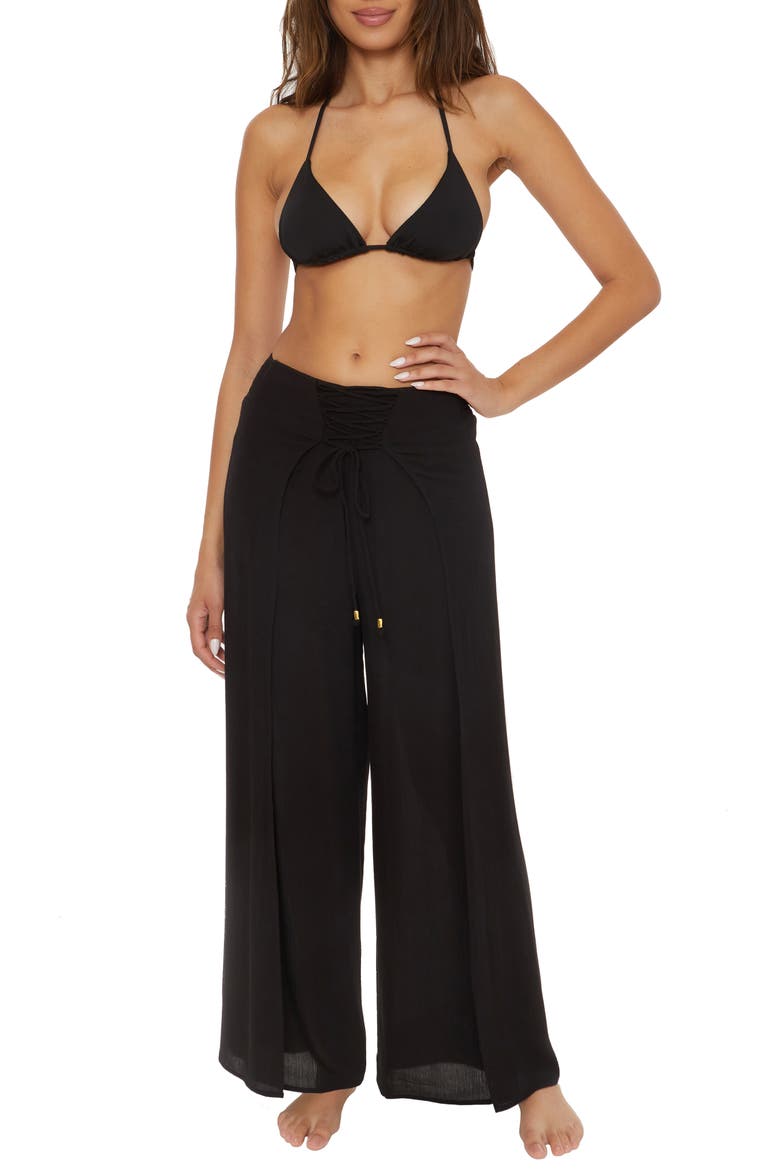 Ponza Lace-Up Wide Leg Cover-Up Pants, Main, color, BLACK