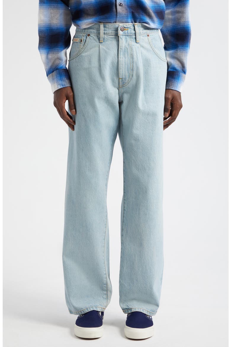 Pleated Selvedge Straight Leg Jeans, Main, color, LIGHT WASH