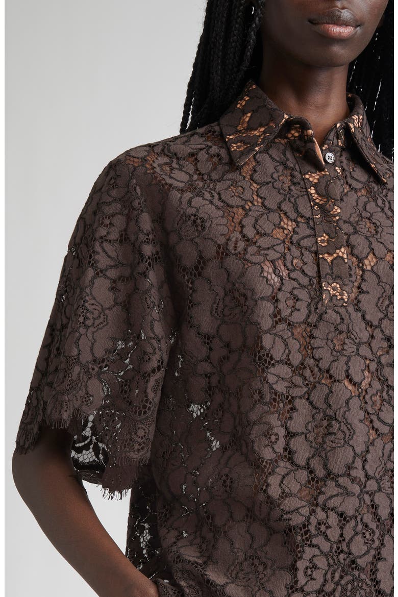 Floral Lace Button-Up Shirt, Alternate, color, CHOCOLATE