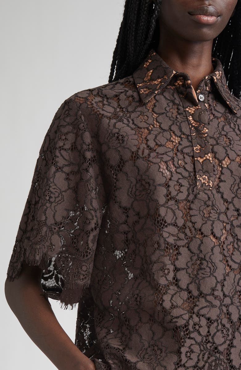 Michael Kors Collection Floral Lace Button-Up Shirt, Alternate, color, Chocolate