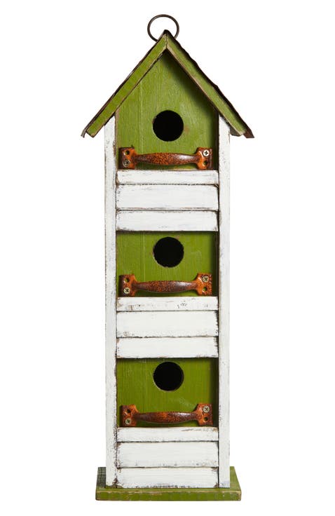 18"H Solid Wood Cottage with Shutter Texture Decorative Outdoor Garden Birdhouse