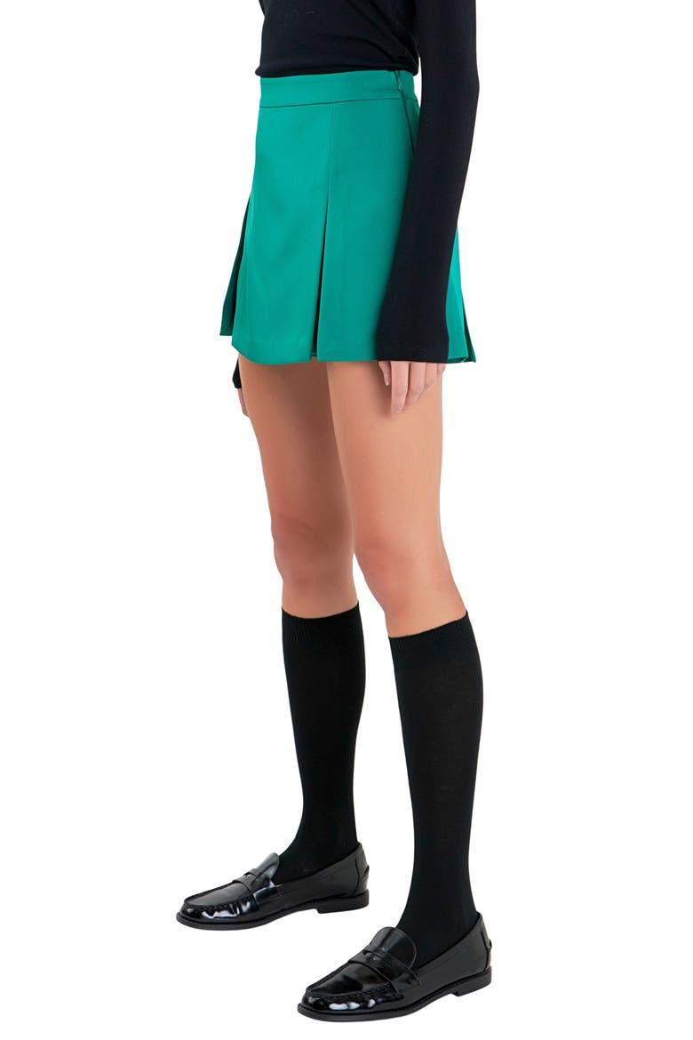 Pleat Front Satin Miniskort, Alternate, color, GREEN