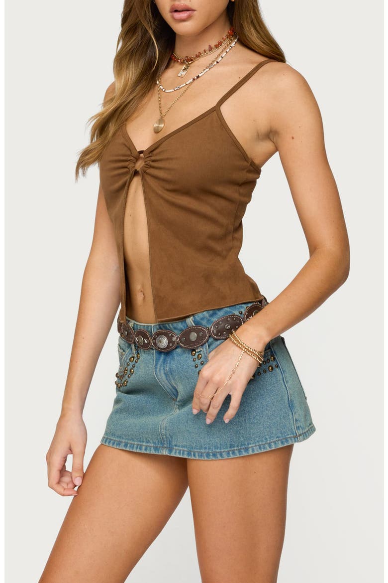 Faux Suede Split Front Camisole, Alternate, color, BROWN
