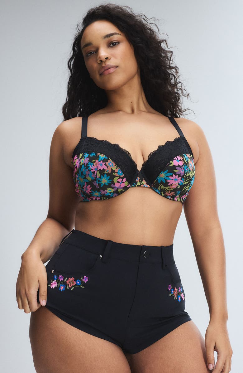 SAVAGE X FENTY Hopelace Romantic Unlined Demi Bra, Alternate, color, Black Caviar Flower Ditz Print