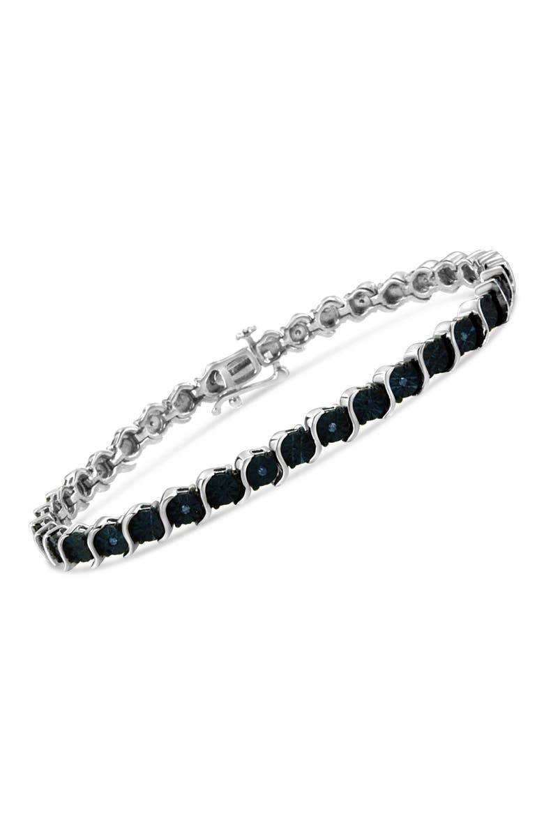 Silver 1/10 Cttw Treated Blue Color Diamond Miracle Plate "S" Link Tennis Bracelet, Alternate, color, White