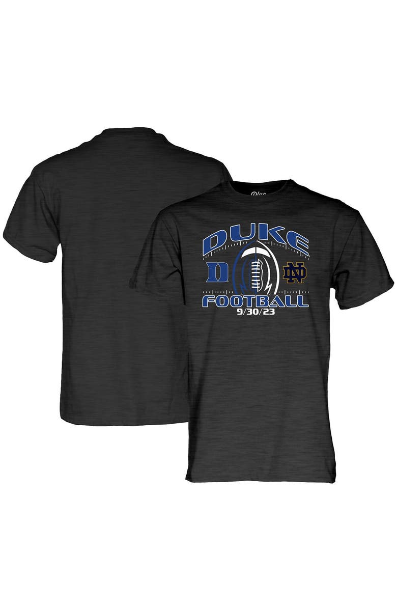 BLUE 84 Unisex Blue 84 Heather Charcoal Duke Blue Devils vs. Notre Dame Fighting Irish 2023 Football Matchup T-Shirt, Main, color, Heather Charcoal