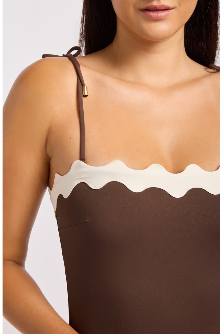 Rickrack One-Piece Swimsuit, Alternate, color, DARK CHOCOLATE