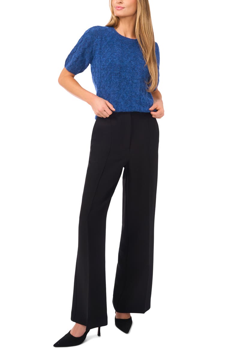 Halogen<sup>®</sup> Fuzzy Cable Stitch Short Sleeve Crewneck Sweater, Alternate, color, Mountain Blue