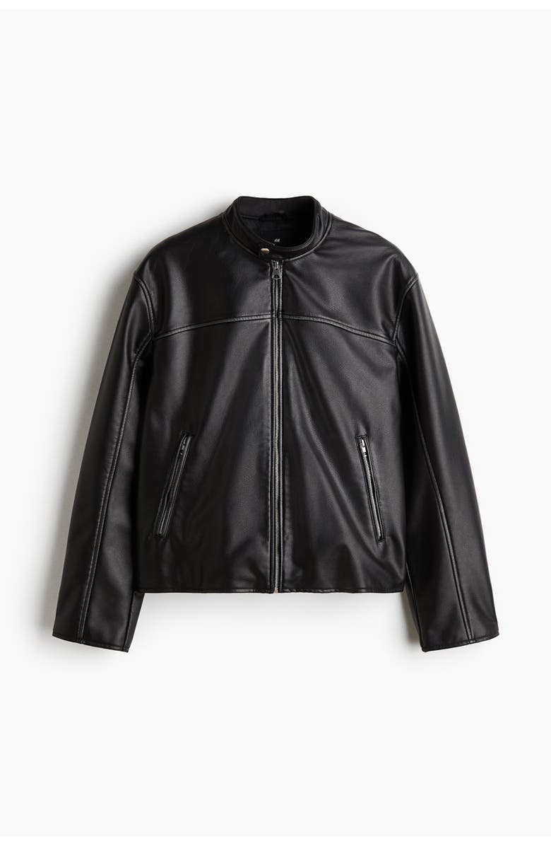 H&M Coated Racer Jacket, Main, color, Black