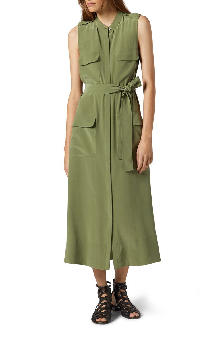 Illumina Sleeveless Silk Dress, Main, color, OLIVE GREEN