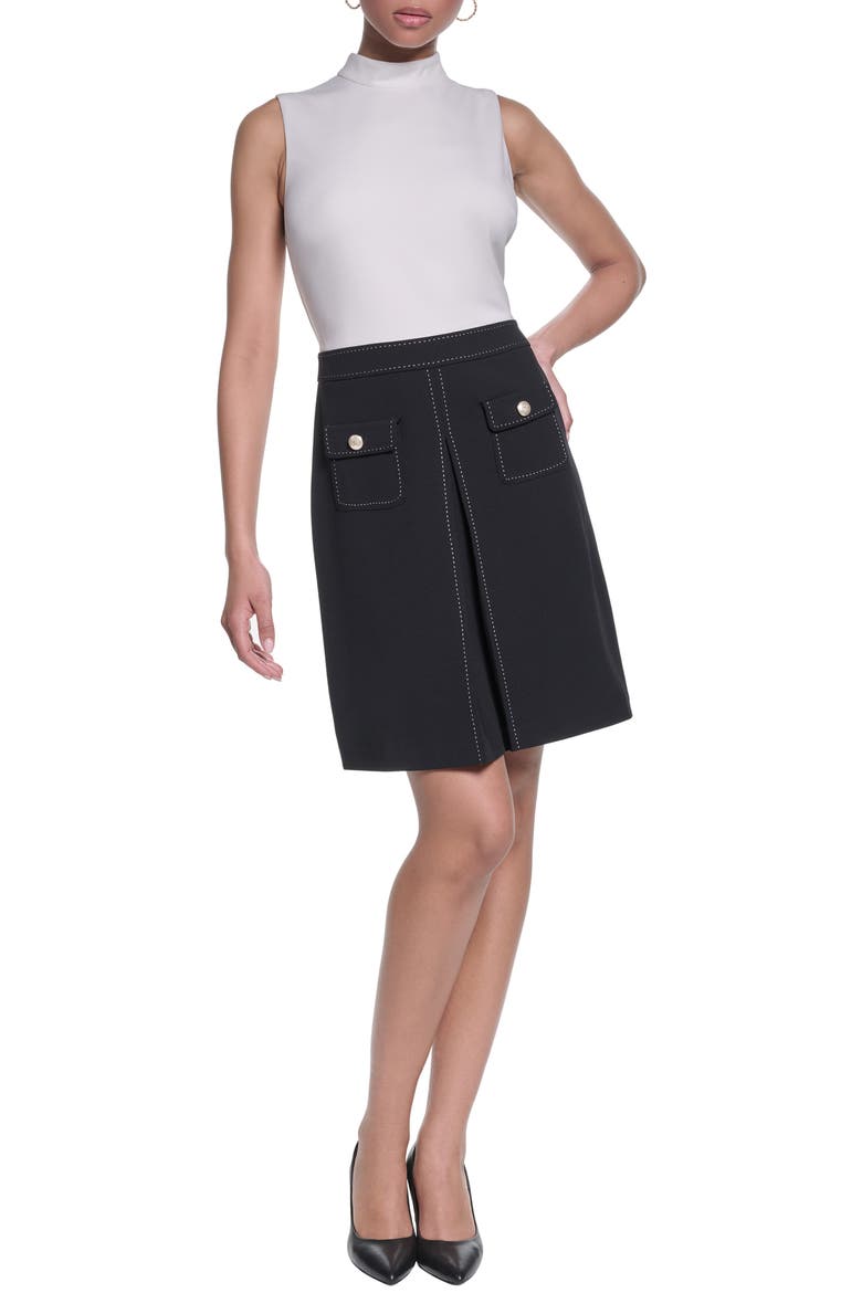 Mock Neck Scuba Crepe Faux Two-Piece Dress, Main, color, SOFT WHITE BLACK