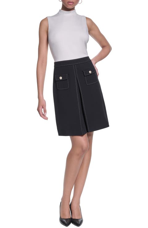 Mock Neck Scuba Crepe Faux Two-Piece Dress