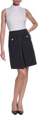 KARL LAGERFELD PARIS Mock Neck Scuba Crepe Faux Two-Piece Dress