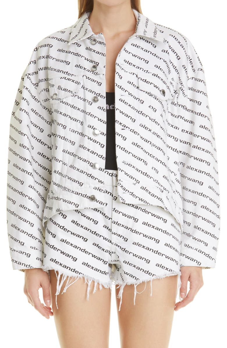 Alexander Wang Falling Back Logo Denim Jacket, Main, color, 