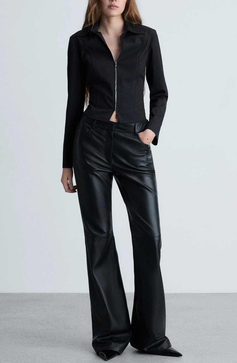 MANGO Pinstripe Zip Front Shirt, Alternate, color, 