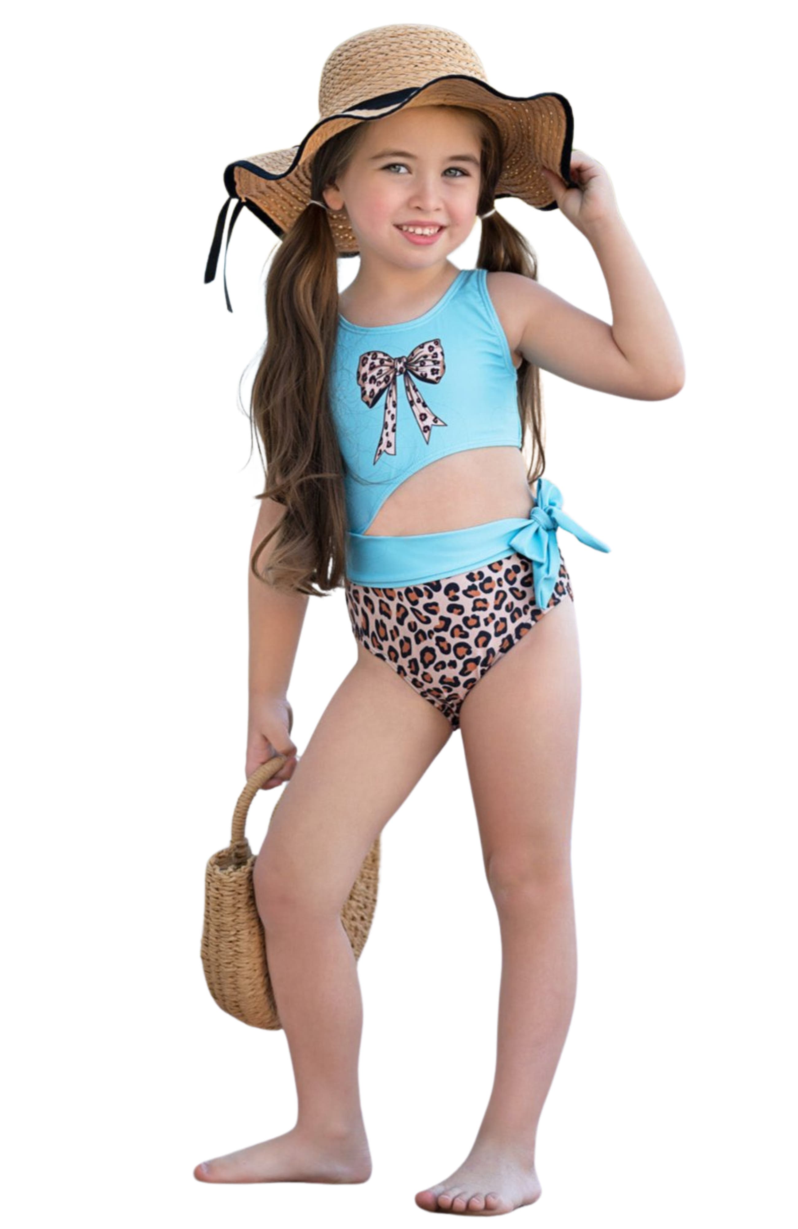 MIA BELLE GIRLS MIA BELLE GIRLS GIRLS WILD WAVES LEOPARD ONE-PIECE BOW SWIMSUIT