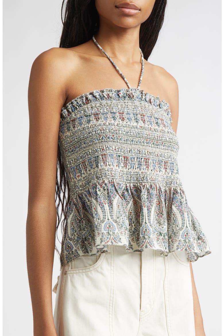 Damsey Paisley Smock Halter Top, Alternate, color, ECRU MULTI