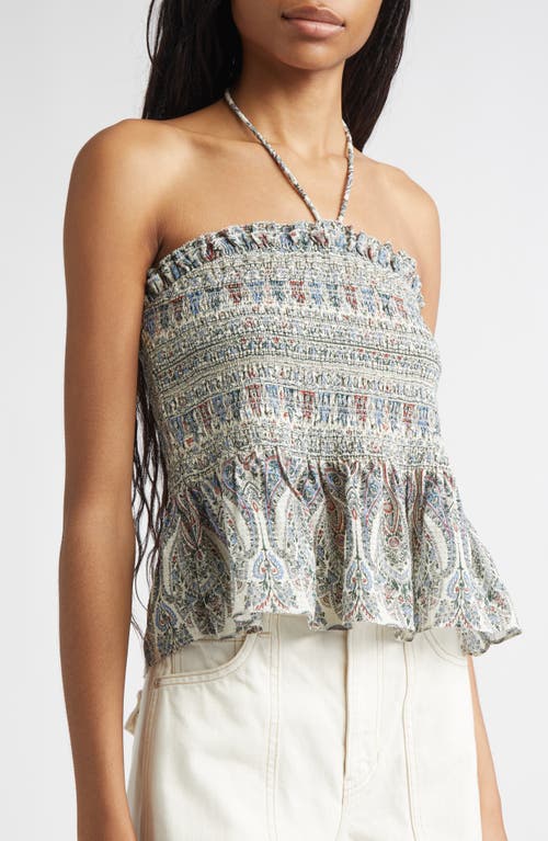 Veronica Beard Damsey Paisley Smock Halter Top In White