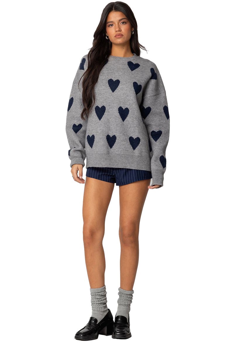 Big Heart Oversize Sweater, Alternate, color, GRAY-MELANGE