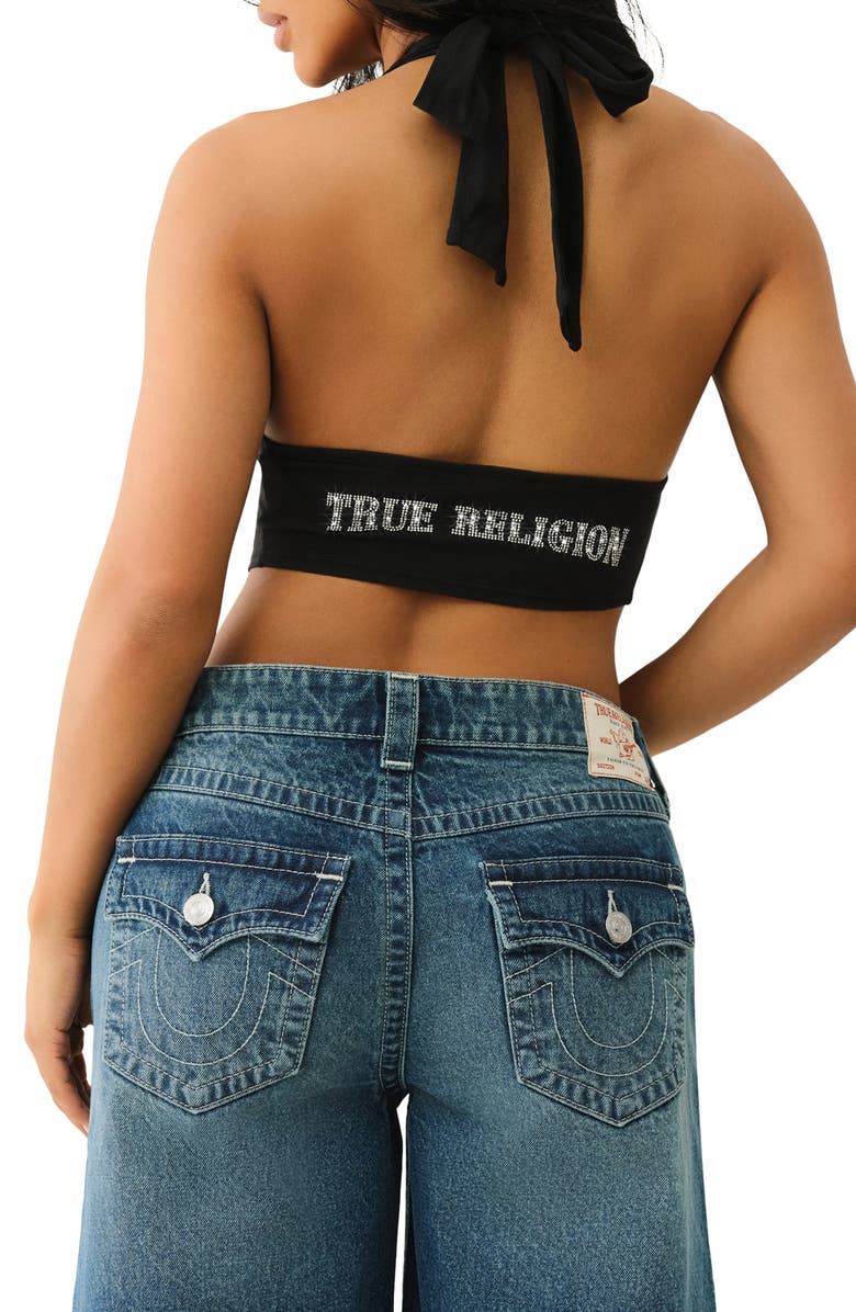 True Religion Rhinestone Stretch Cotton Crop Halter Top, Alternate, color, 
