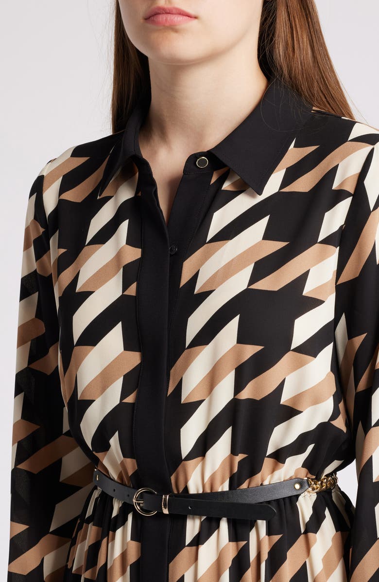 Anne Klein Geo Print Long Sleeve Shirtdress, Alternate, color, 