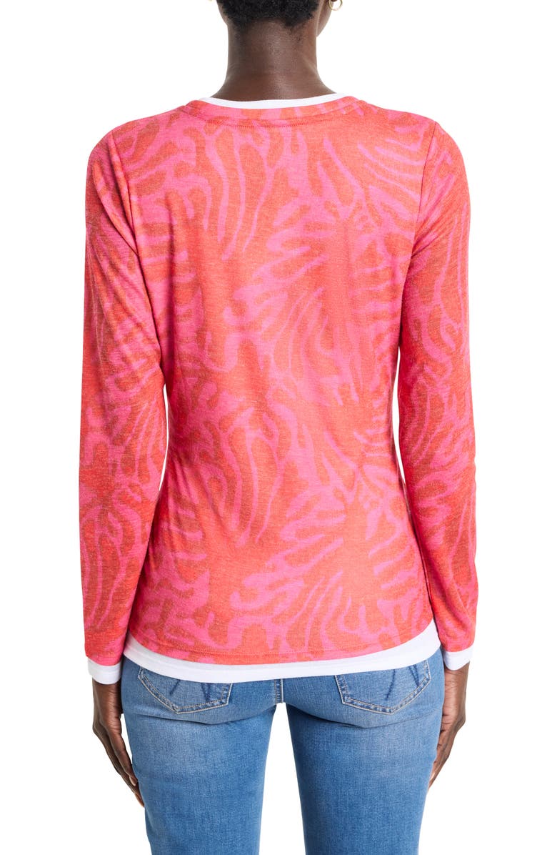 NZT by NIC+ZOE Abstract Leaf Print Double Layer Long Sleeve T-Shirt, Alternate, color, Red Multi