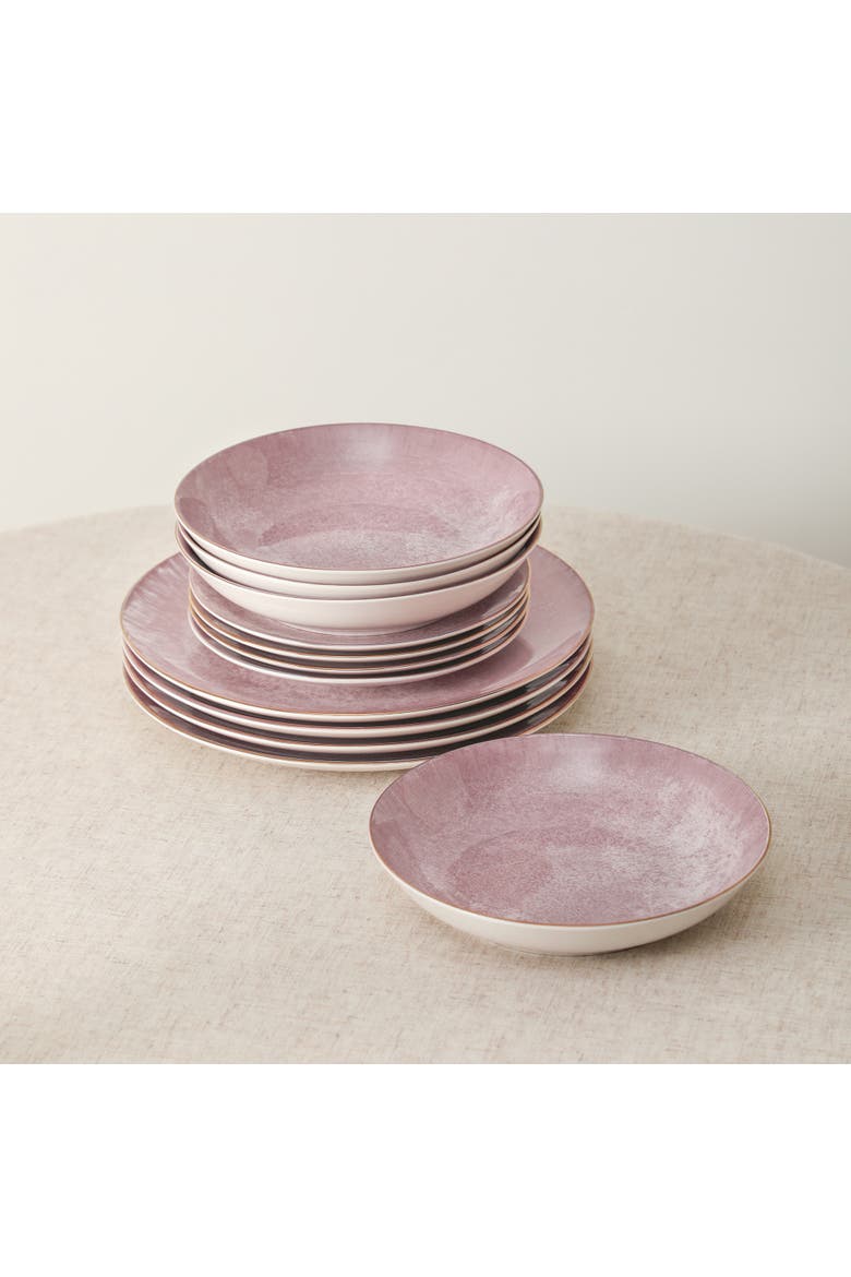 Onyx 24-Piece Dinnerware Set Porcelain, Service for 8, Alternate, color, Pink and Gold