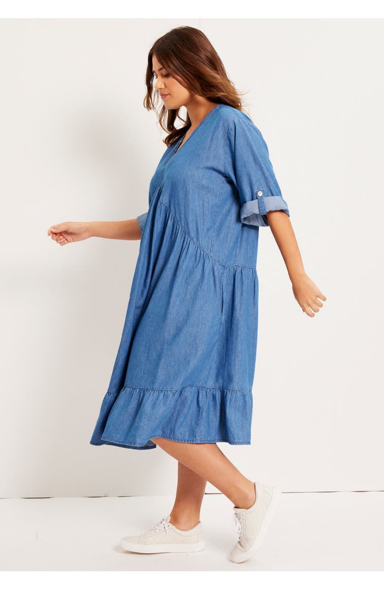 June + Vie Ruffled Denim Dress, Alternate, color, Dark Rinse
