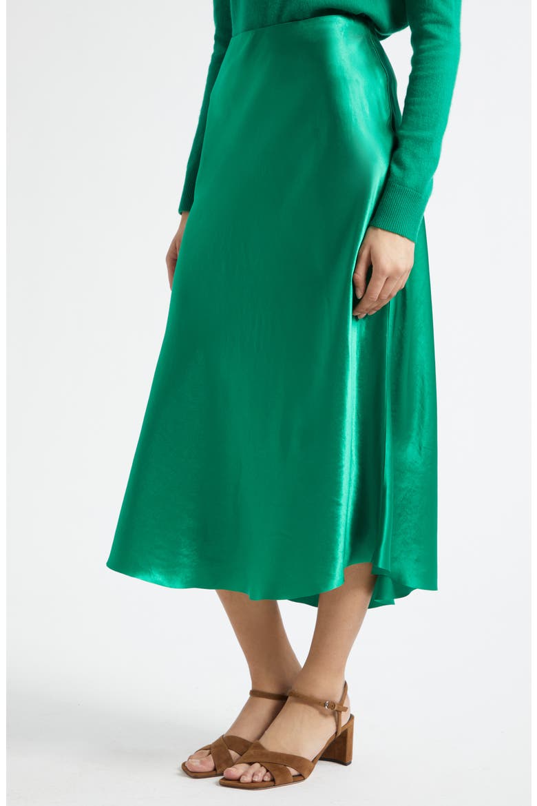 Bias Satin Midi Skirt, Alternate, color, EMERALD