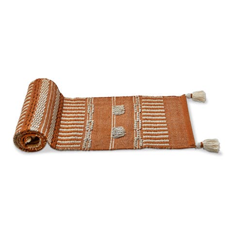 Bianca Tufted Tassel Beige Cotton Table Runner for Spring
