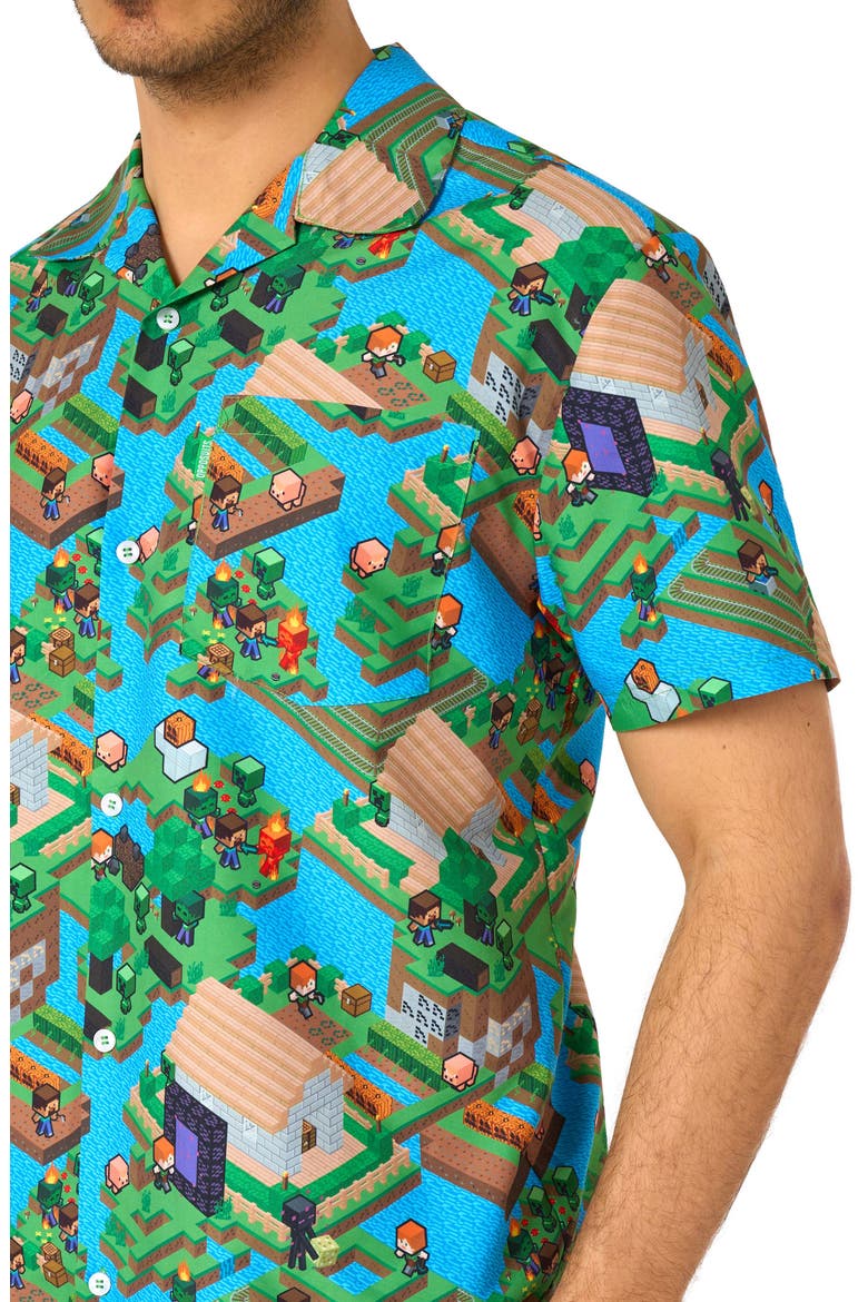 Minecraft™ Overworld Camp Shirt & Drawstring Shorts Set, Alternate, color, TEAL MULTI