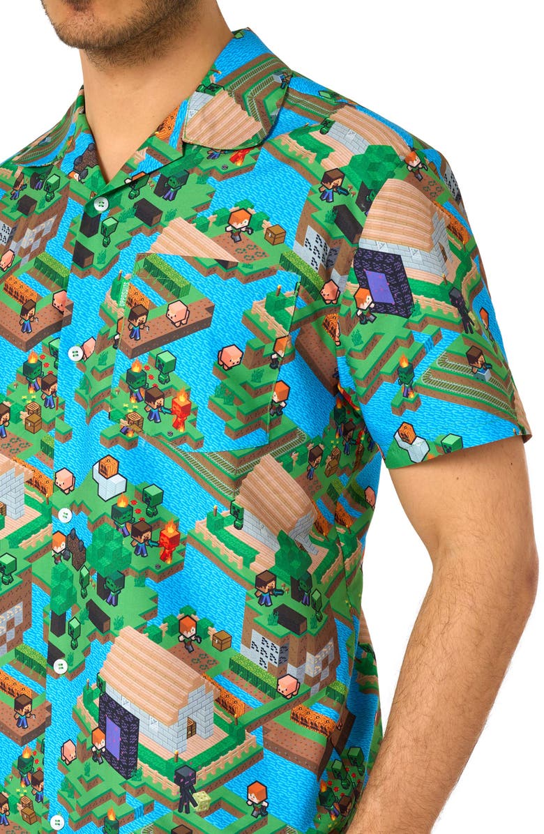 OppoSuits Minecraft<sup>™</sup> Overworld Camp Shirt & Drawstring Shorts Set, Alternate, color, Teal Multi