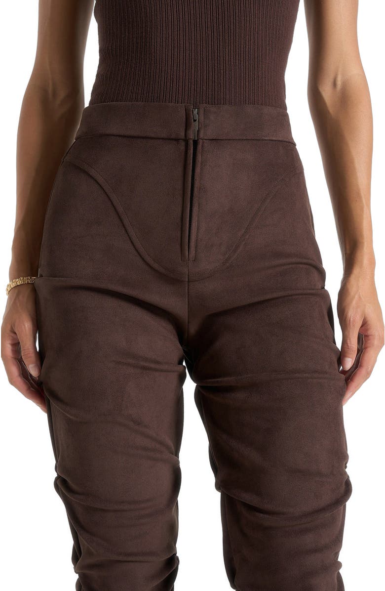 Manière De Voir Caroline Tacked Suede Flared Trousers, Alternate, color, Brown