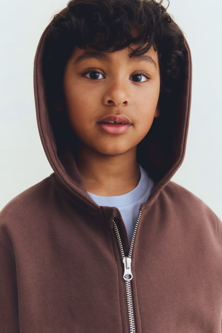Cotton Zip-through Hoodie, Alternate, color, Brown