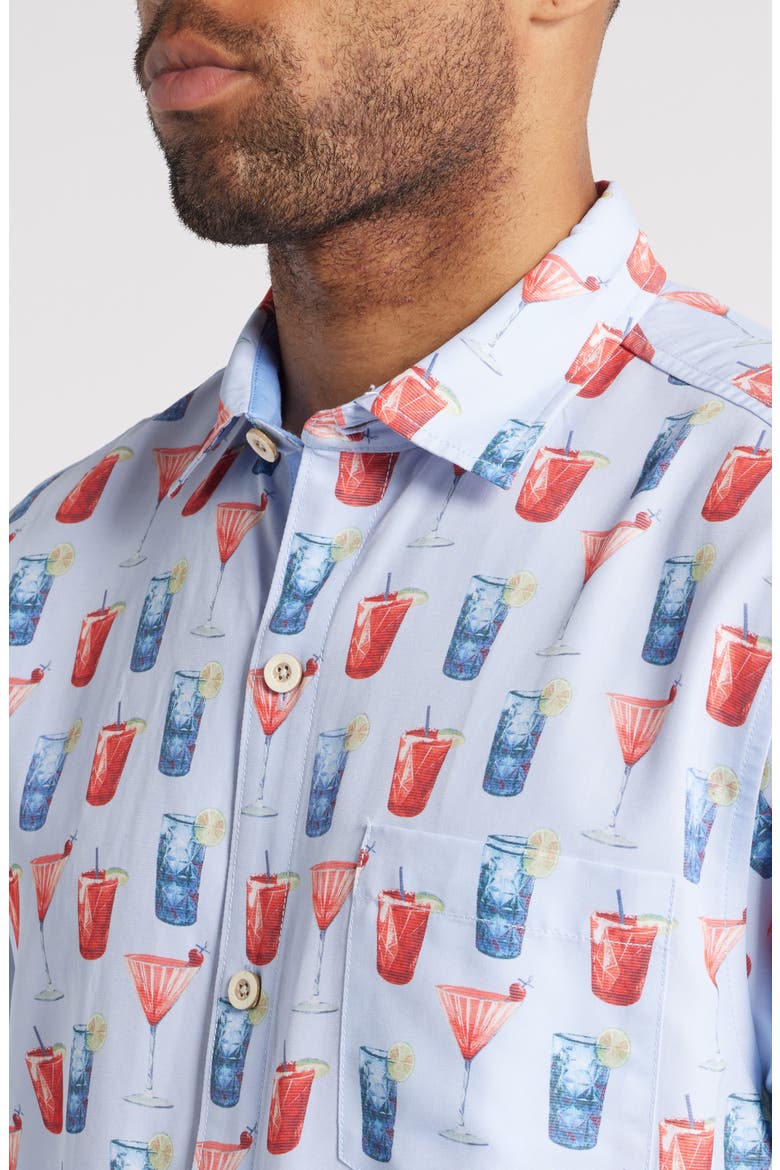 Coconut Point Red, White and Cheers IslandZone® Short Sleeve Button-Up Shirt, Alternate, color, CHAMBRAY BLUE