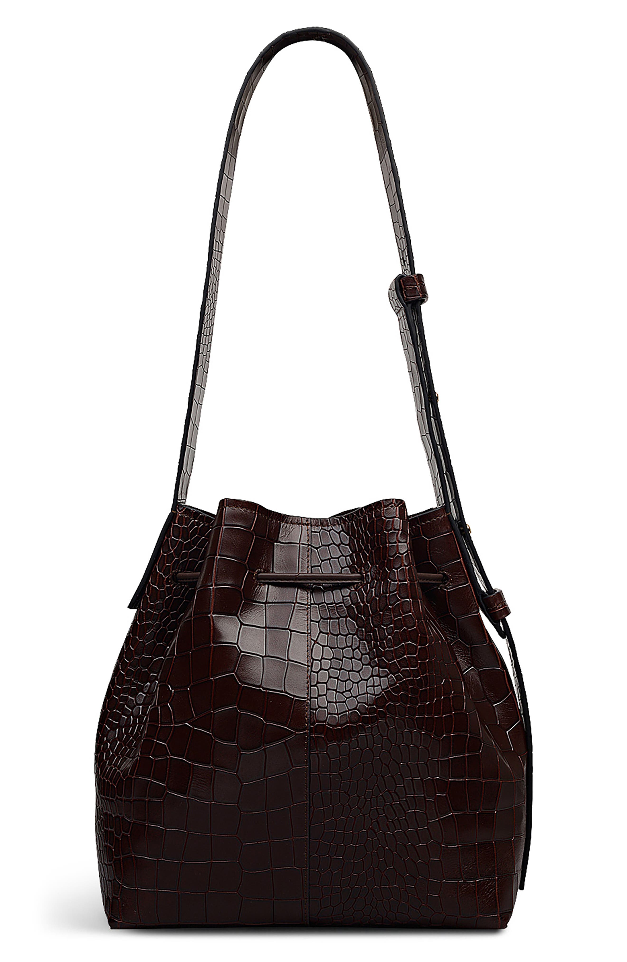 Radley Water Resistant Croc Embossed Faux Leather Bucket Bag, Alternate, color, 