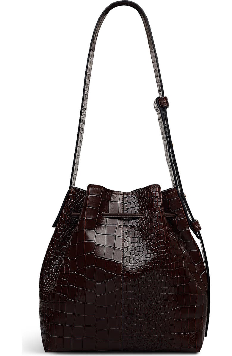 Radley Water Resistant Croc Embossed Faux Leather Bucket Bag, Alternate, color, Dark Oak