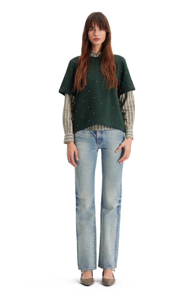 THEO The Label Echo Mix Stripe Pearly Shirt, Main, color, Tapenade/Gunmetal