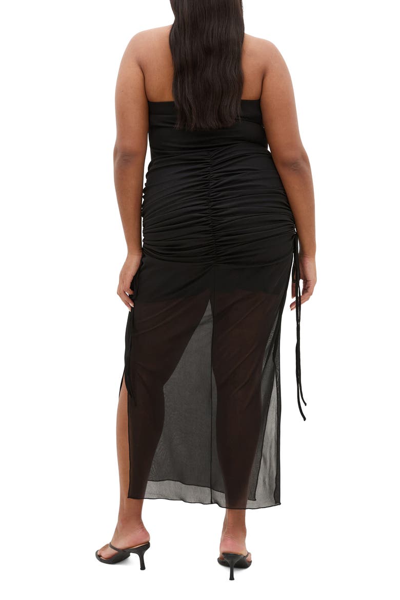 Shelly Ruched Strapless Maxi Dress, Alternate, color, BLACK