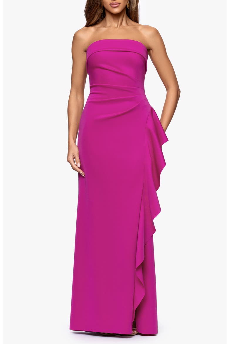 Ruffle Strapless Scuba Crepe Gown, Main, color, ORCHID