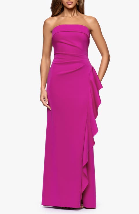 Ruffle Strapless Scuba Crepe Gown