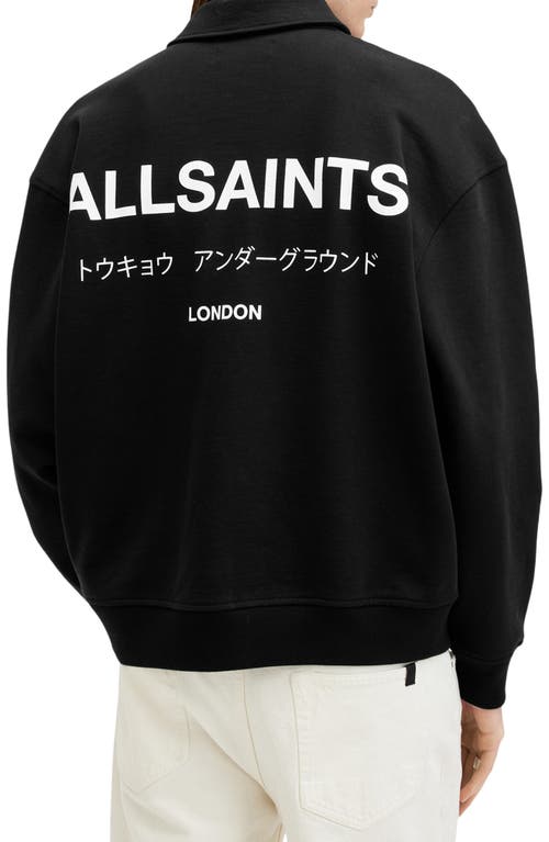 Allsaints Mens Black Underground Logo-print Relaxed-fit Polo Sweatshirt In Jet Black